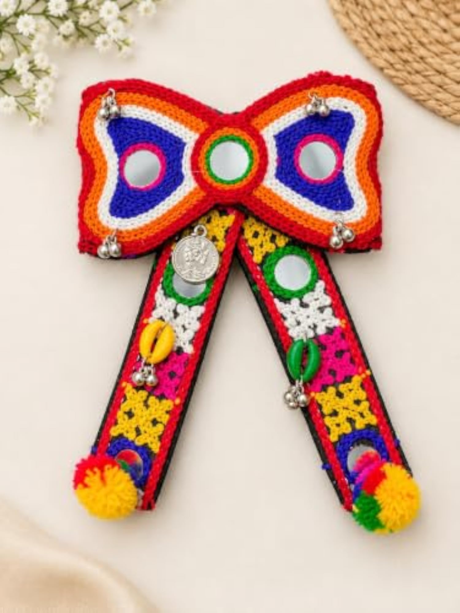 Traditional Multicolour Embroidered Hair Bow Clip
